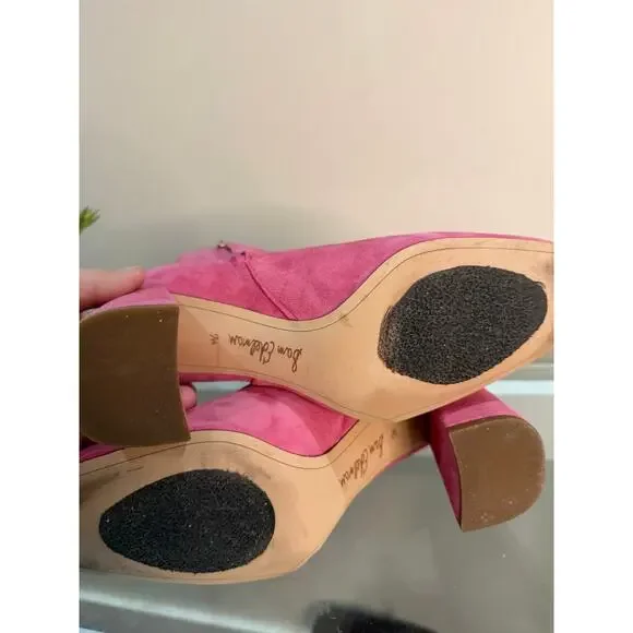 Pink Suede Sam Edelman Ankle Boots Size 7.5 | 3.5” Chunky Heel - Picture 6 of 7
